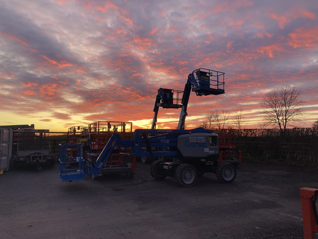 Premier Platforms equipment in front of Sunset at Thirsk