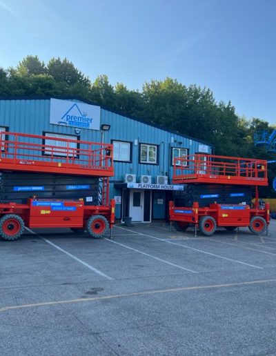 Scissor lifts and articulated booms outside Premier Platforms HQ